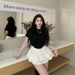 Plus Size Black T-Shirt Top And High Waist Slimming Cake Skirt Set For Slightly Chubby Girls_ecoleips.com