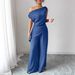 Women's Clothing Elegant Off-Shoulder Women's Suit Solid Color Style Commuter Zipper Pocket Pants For Formal & Casual For Women_ecoleips.com