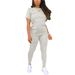 Women's Clothing Women's Simple Solid Color Gradient Print Round Neck T-Shirt And Trousers Clothing Set Short Sleeve Top_ecoleips.com