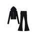 Women's Slim Fit Cardigan Top With Turn Up Waist And Slightly Flared Trousers Set Long Sleeved Brushed Zipper Autumn Winter Sexy_ecoleips.com