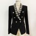 Women's Clothing Elegant Lion Button Double Breasted Beaded Shawl Collar Blazer Jacket - Stylish & Sophisticated Office Wear For Ladies_ecoleips.com