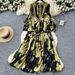 Elegant Floral Print V-Neck A-Line Maxi Dress With Flowy Hem & Waist Tie For Women - Boho Chic Vacation Style_ecoleips.com