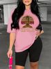 Summer Women's Casual And Fashionable Letter Pattern Printed Loose T-shirt+shorts Two-piece Sportswear Suitable For Daily Wear-119_ecoleips.com
