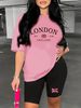 Summer Women's Casual And Fashionable LONDON Letter Pattern Print Loose T-shirt+shorts Two-piece Sportswear Suitable For Daily Wear-39_ecoleips.com
