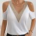 Women's Elegant Floral Lace Blouse V-Neck Short Sleeve Top Sheer Cutout Detail Black White S-XL_ecoleips.com