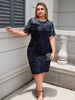 K Fashion Personality Sequin Plus Size Women's Short Sleeved Dress Plus Size Extra Large. No Necklaces Or Other Accessories_ecoleips.com