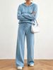 Rib Knit Hooded 2 Piece Set, Lightweight Loungewear_ecoleips.com
