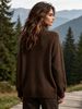 Dark Brown Turtleneck Pit Rib Knit Sweater, Loose Lightweight Breathable Soft Skin-touch Long Sleeve Pullover_ecoleips.com