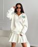 2025 Spring New Half-Zip Sweatshirt Women Embroidered Loose Polo Collar Pullover Academy Style Pleated Skirt Set_ecoleips.com
