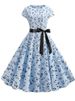 Women's Music Note Print Dress Retro Swing Casual Vintage Party Dresses 50s 60s Summer Short Sleeve_ecoleips.com