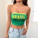 Spring/Summer Women's Spicy Style Short Bandeau Top American Print Casual Sleeveless Graphic Tee in Solid Color_ecoleips.com