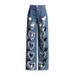 Women's Clothing Fashionable Design Straight Pants Summer New High Waist Printed Love Hollow Wide Leg Jeans_ecoleips.com