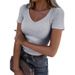 New Hot Selling Women's Slim Fit T-Shirt Sexy V Neck Long Sleeve Casual Top Style Threaded Stripes_ecoleips.com