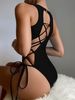 Aria Basics European And American One-piece Sexy Bikini Swimsuit For Women, Fashionable Solid Color With Side Ties, Slimming_ecoleips.com