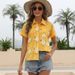 Women's Clothing Summer Women's Printed Casual Loose Shirt Short Sleeve Linen Cotton Blend Style For Formal & Casual For Women_ecoleips.com