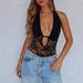 European American Style Halter Neck Deep V Cutout Backless Bodysuit, Sheer Slim Fit, Suitable For Both Inner And Outer_ecoleips.com