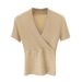 Women's Sexy Knitted Base Layer Top Short Sleeve Tight Fitting Low Cut V Neck Spring Summer 2023_ecoleips.com
