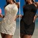 European American Style Hollow Knit Sexy Slim Fit Halter Neck Tie Backless Cover Up Beach Vacation Sun Protection Dress_ecoleips.com