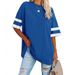 2022 Cross-Border Women's Tops European And American Loose-Fit Half-Sleeve Round Neck Color-Block Waist-Cinching_ecoleips.com