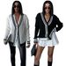 New Cardigan V-neck Embroidered Temperament Black And White Color Matching Slim Fit Cardigan Sweater Jacket_ecoleips.com