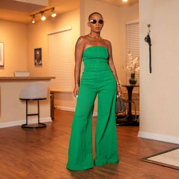 Women's Strapless Solid Color Jumpsuit Wide Leg_ecoleips.com