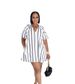 Women's Clothing V-Neck Puff Sleeve Dress Striped Pocket Detail Loose Fit Spring/Summer Fashion_ecoleips.com