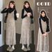 Autumn New Korean Fashion Gradient Strap Two-Piece Maternity Dress_ecoleips.com