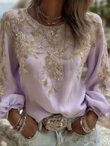 Women's 3D Digital Print Round Neck Retro Bohemian Top Fashionable Casual Style_ecoleips.com