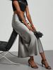 Elegant Satin Midi Skirt For Women - Flowy A-Line Tailored Pencil Skirt With Slit, Breathable Polyester, Office & Evening Wear_ecoleips.com