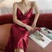 French Acetate Silk Satin Swing Collar Suspender With Summer Drape, Waist Bag And Hip Skirt, Socialite Fish Tail Long_ecoleips.com