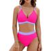 Women's Clothing New Bikini Split High Waist Sports Swimsuit Contrast Color Cross Gathered Swimsuit Bikini_ecoleips.com