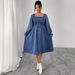 Women's Clothing Plus Size Clothes "Sophisticated High Waisted Square Neck Dress – Button Down Long Sleeve Winter Dress For Women_ecoleips.com