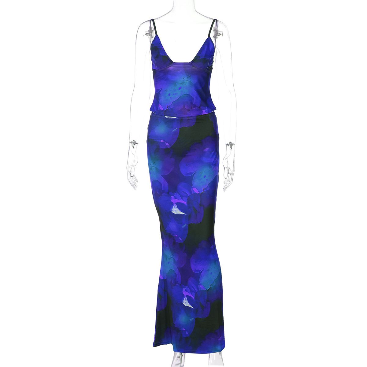 Women's Clothing Summer New Fashion Print Sexy V Neck Small Vest Slim Skirt Suit_ecoleips.com