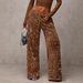 Glitter High-Waisted Straight Leg Pants With Drawstring - Stretchy Slim Fit Trousers For Women_ecoleips.com
