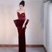 Elegant Retro French Style Burgundy Wedding Dress High-End Suitable for Brides Engagement Parties Toasting And Emcee Performance Evening Gown_ecoleips.com