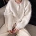Women's Faux Mink Knit Cardigan – Oversized Soft Winter Coatigan, Lightweight Polyester Blend, Minimalist Round Neck Open Front, Pastel Color Palette_ecoleips.com
