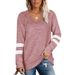 2025 Women's Long Sleeve Contrast Panel V-Neck Loose Casual T-shirt Top_ecoleips.com