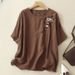 Women's Clothing Cotton Short Sleeved T Shirt For Women In Summer, Thin Ethnic Style Embroidered Round Neck Top, Loose Pullover, Retro And Slim_ecoleips.com