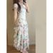 Boho Floral Print Mesh Tiered Skirt Set With Lace Trim & Beaded Knit Top Summer Cottagecore Outfit_ecoleips.com