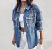 Women's Embroidered Denim Jacket – Long Sleeve Distressed Blue Jean Coat With Beaded Accents (Sizes S-XL)_ecoleips.com