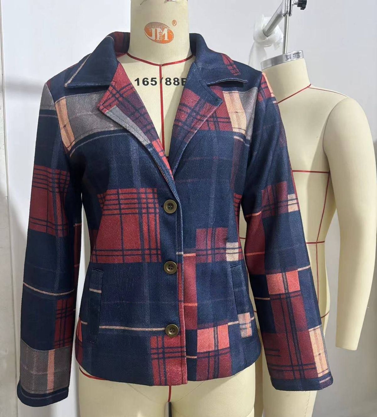 Classic Checkered Blazer With Stand Collar & Button Detail – Retro Autumn Winter Coat For Women (S-3xl, Multiple Colors Available)_ecoleips.com