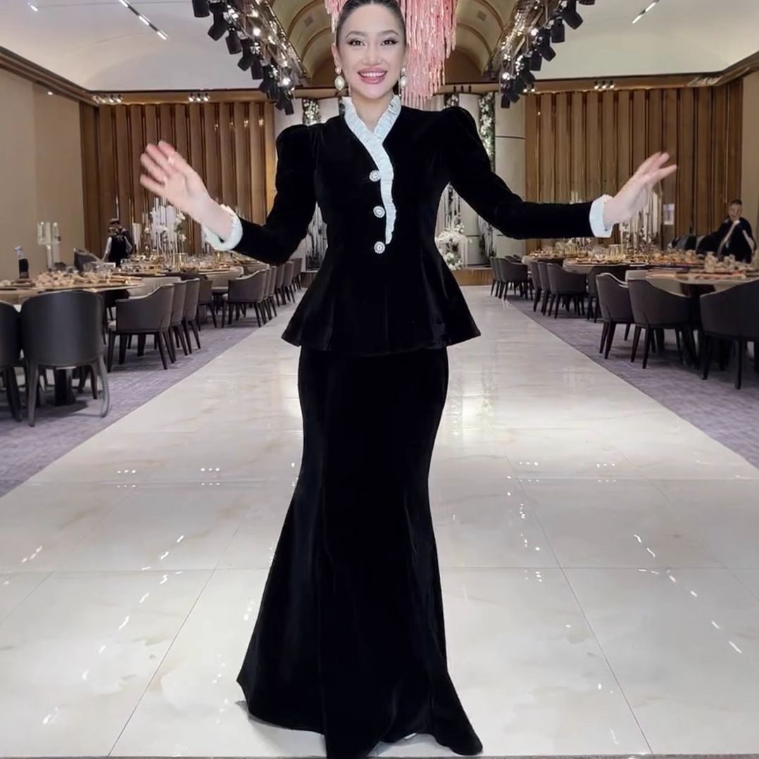 Velvet Two-Piece Set – Elegant Long Sleeve Dress & Blazer Outfit For Women (S-XXL, Black)_ecoleips.com
