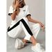Women's Clothing Women's Summer Bow Print Two Piece Set Crew Neck Short Sleeve Loose Pants Comfortable Casual Outfit_ecoleips.com