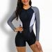 European And American Foreign Trade Long-sleeve Zippered Surfing One-piece Sun-protective Women's Swimsuit, Diving Suit,_ecoleips.com