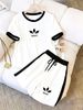 Women's Classic Color Block Pant Set Black White Short Sleeve Shirt And Shorts Summer Casual Outfit Simple Print Design_ecoleips.com