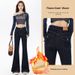 American Style Black Flared Jeans For Women, Fleece-Lined, Autumn And Winter New High-Waisted Slimming Button Pocket_ecoleips.com