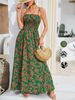 Women's Boho Floral Print Bodycon Dress, Long Sleeveless Summer Woven Fabric, Fitted Waist Tie Back Design_ecoleips.com