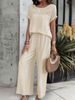 Summer Cross-border European American New Round-neck Loose Casual Patchwork Lace-trimmed Top And Pants Set_ecoleips.com