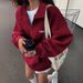 Voya Women's Oversized Half-Zip Sweatshirt – Navy Blue Longline Pullover With 1968 Print, Casual Long Sleeve Streetwear Top, EU Fashion_ecoleips.com