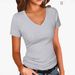 Women's V-Neck T-Shirt Solid Color Basic Short Sleeve Popular Top_ecoleips.com